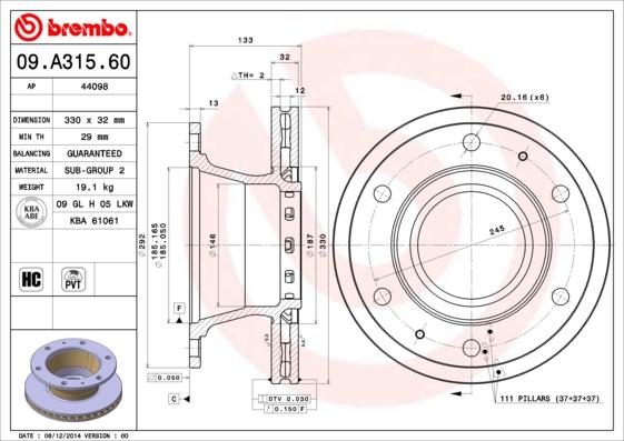 Brembo 09.A315.60 - Тормозной диск autosila-amz.com