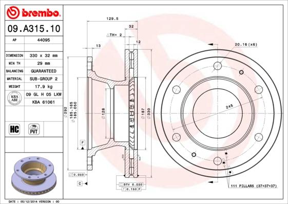 Brembo 09.A315.10 - Тормозной диск autosila-amz.com