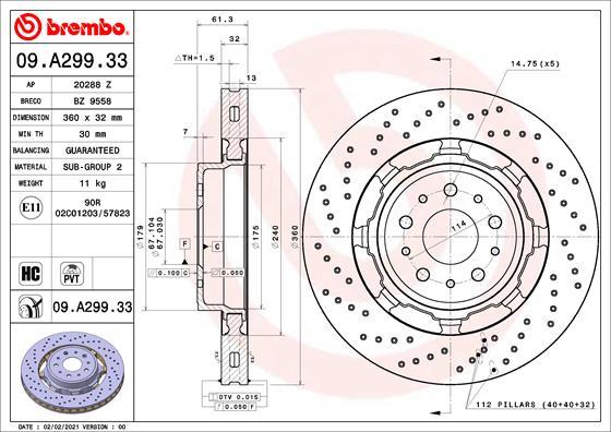 Brembo 09.A299.33 - Тормозной диск autosila-amz.com