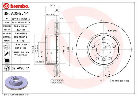 Brembo 09.A295.14 - Тормозной диск autosila-amz.com