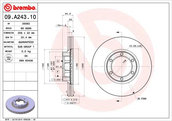 Brembo 09.A243.10 - Тормозной диск autosila-amz.com