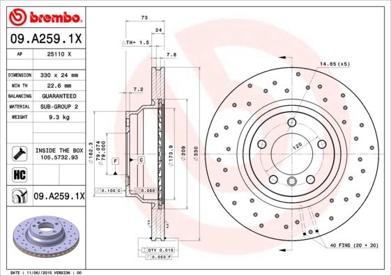 Brembo 09.A259.1X - Тормозной диск autosila-amz.com