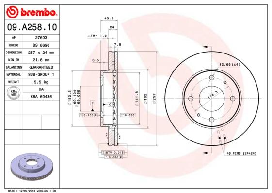 Brembo 09.A258.10 - Тормозной диск autosila-amz.com