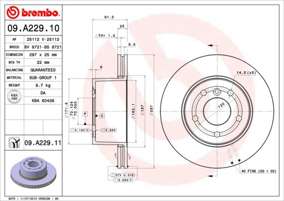 Brembo 09.A229.10 - Тормозной диск autosila-amz.com