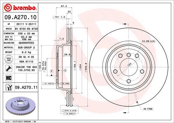 Brembo 09.A270.10 - Тормозной диск autosila-amz.com