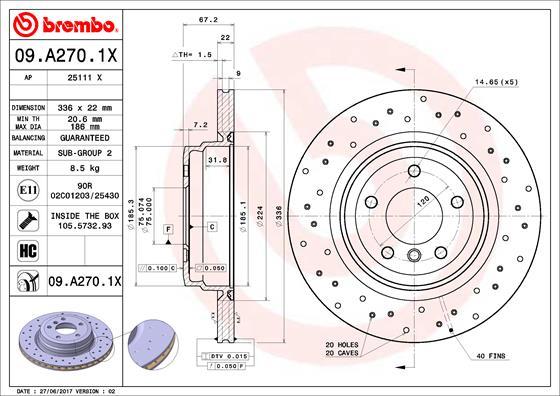 Brembo 09.A270.1X - Тормозной диск autosila-amz.com