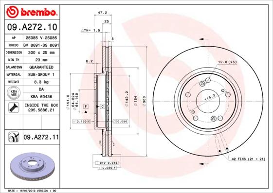 Brembo 09.A272.11 - Тормозной диск autosila-amz.com