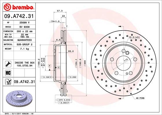 Brembo 09.A742.31 - Тормозной диск autosila-amz.com