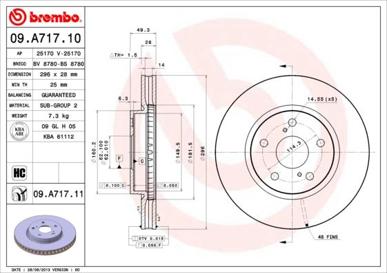 Brembo 09.A717.10 - Тормозной диск autosila-amz.com