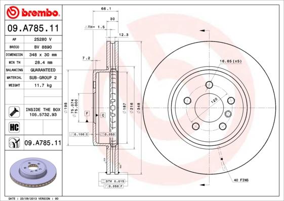 Brembo 09.A785.11 - Тормозной диск autosila-amz.com