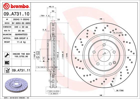 Brembo 09.A731.10 - Тормозной диск autosila-amz.com