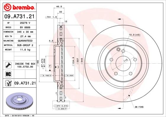 Brembo 09.A731.21 - Тормозной диск autosila-amz.com