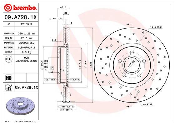 Brembo 09.A728.1X - Тормозной диск autosila-amz.com