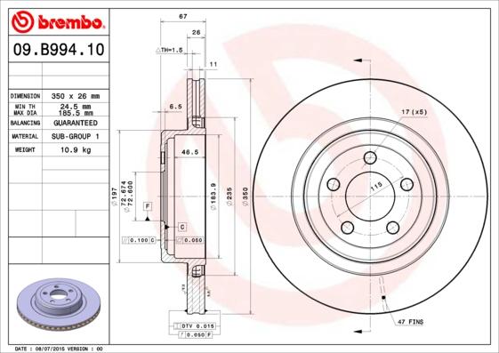 Brembo 09.B994.10 - Тормозной диск autosila-amz.com