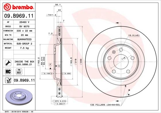 Brembo 09.B969.11 - Тормозной диск autosila-amz.com