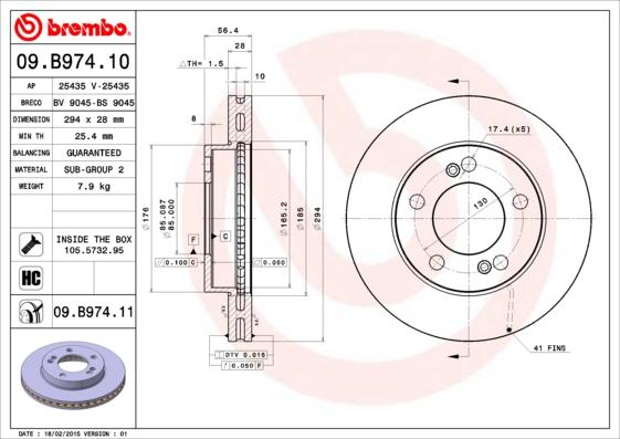 Brembo 09.B974.11 - Диск тормозной передн. с УФ покрытием SSANGYONG ACTYON I 11/05-> / SSANGYONG ACTYON SPORTS I (QJ) 11/05-> / SSANGY autosila-amz.com