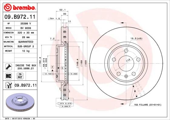 Brembo 09.B972.11 - Тормозной диск autosila-amz.com