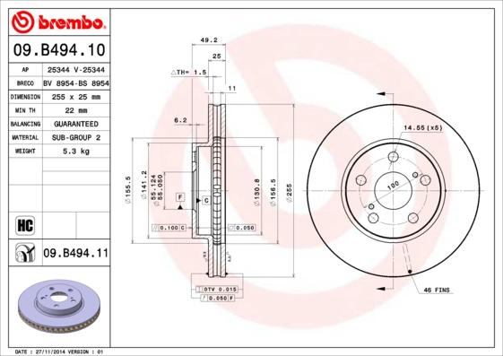 Brembo 09.B494.10 - Тормозной диск autosila-amz.com