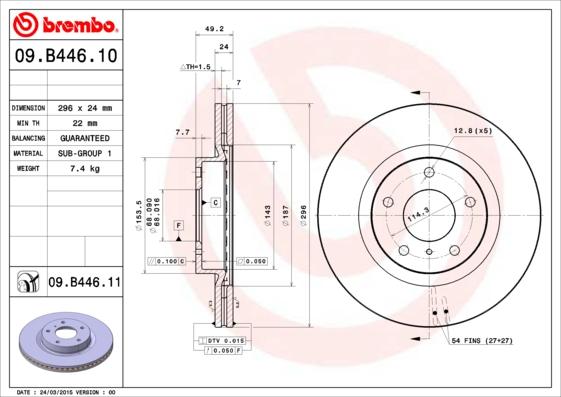 Brembo 09.B446.11 - Тормозной диск autosila-amz.com