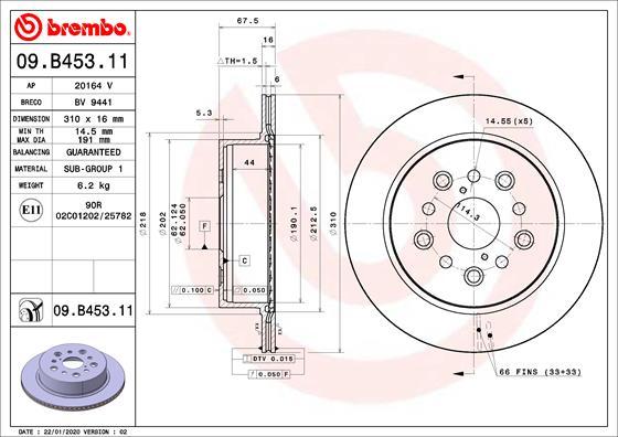 Brembo 09.B453.11 - Тормозной диск autosila-amz.com