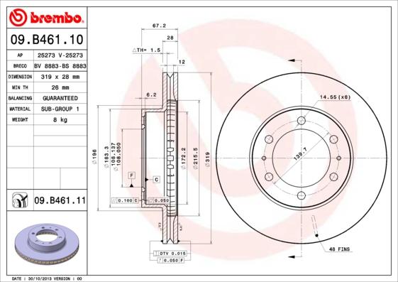 Brembo 09.B461.10 - Тормозной диск autosila-amz.com