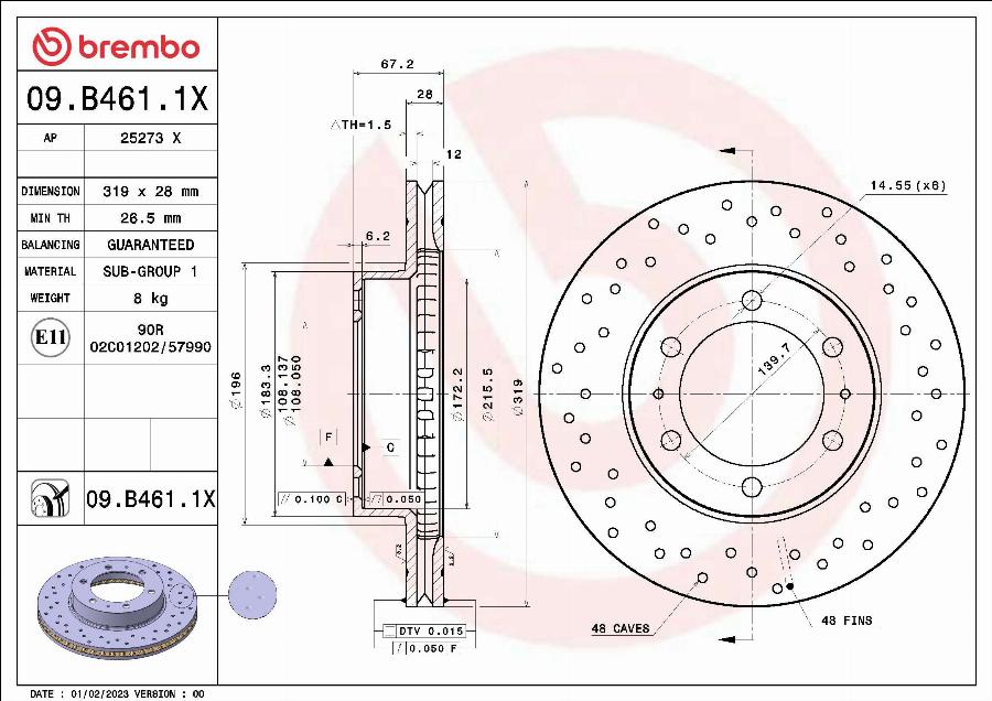 Brembo 09.B461.1X - Тормозной диск autosila-amz.com