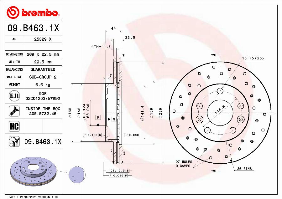 Brembo 09.B463.1X - Тормозной диск autosila-amz.com