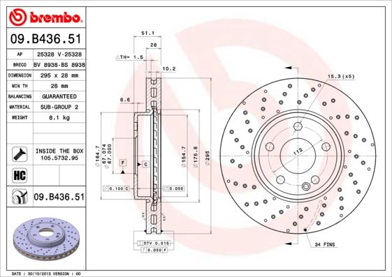 Brembo 09.B436.51 - Тормозной диск autosila-amz.com