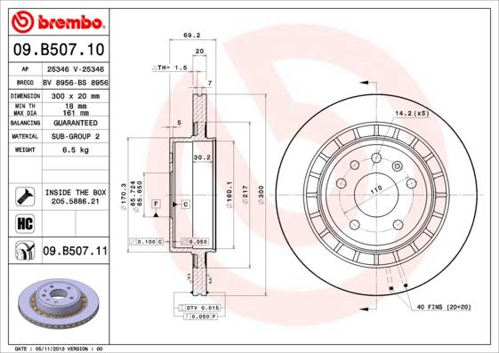 Brembo 09.B507.10 - Тормозной диск autosila-amz.com