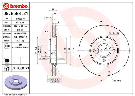 Brembo 09.B588.21 - Тормозной диск autosila-amz.com