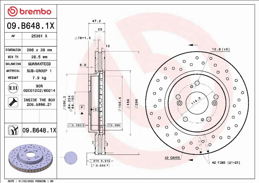 Brembo 09.B648.1X - Тормозной диск autosila-amz.com