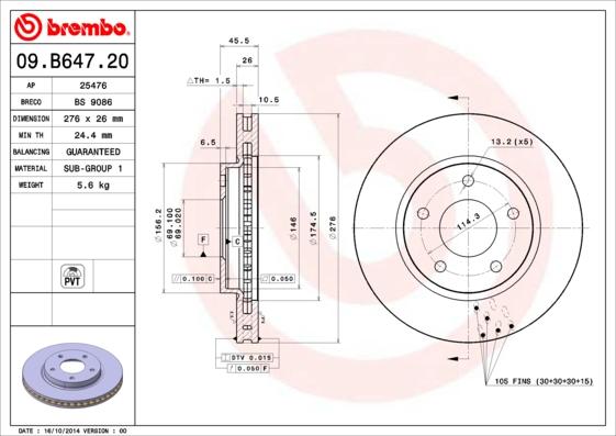 Brembo 09.B647.20 - Тормозной диск autosila-amz.com