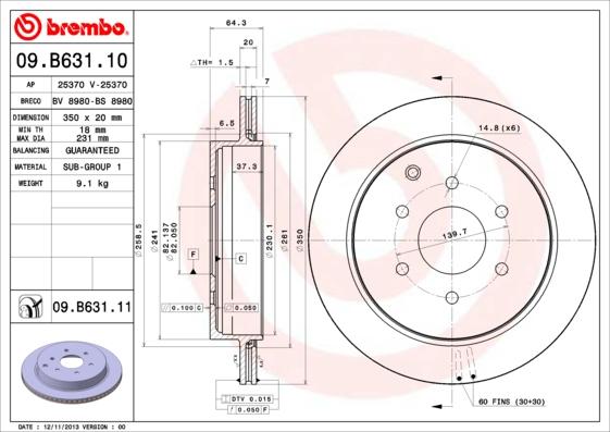 Brembo 09.B631.11 - Тормозной диск autosila-amz.com