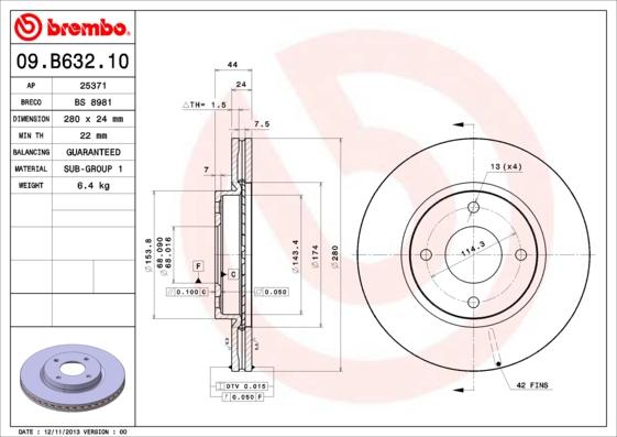 Brembo 09.B632.10 - Тормозной диск autosila-amz.com