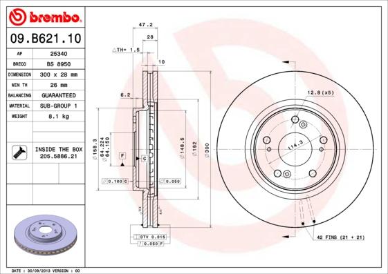 Brembo 09.B621.10 - Тормозной диск autosila-amz.com