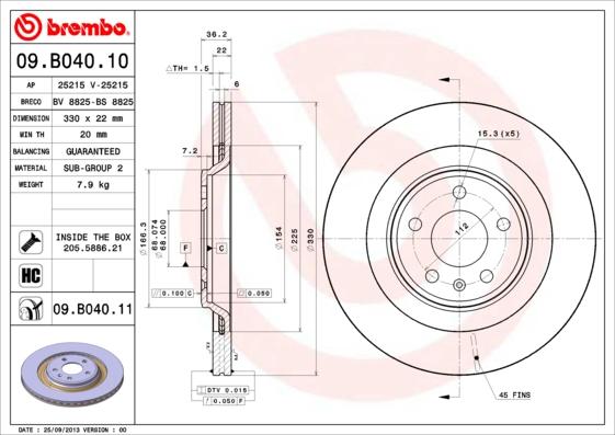 Brembo 09.B040.11 - Тормозной диск autosila-amz.com