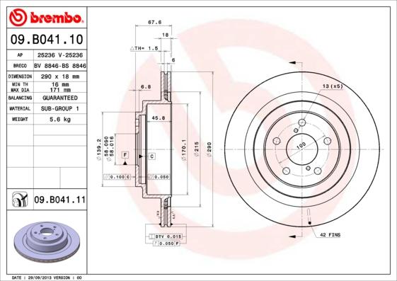 Brembo 09.B041.10 - Тормозной диск autosila-amz.com