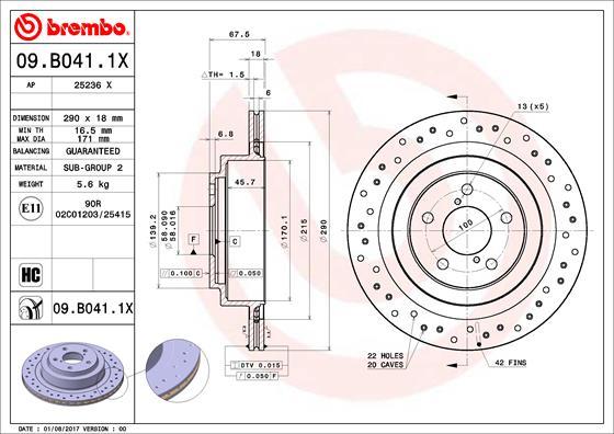 Brembo 09.B041.1X - Тормозной диск autosila-amz.com