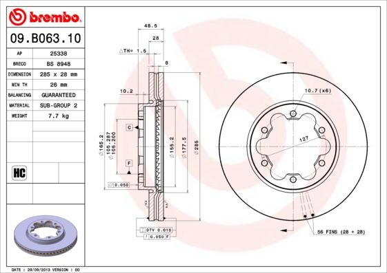 Brembo 09.B063.10 - Тормозной диск autosila-amz.com