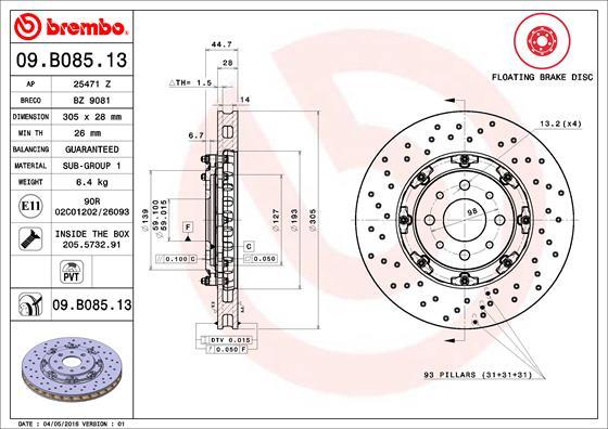 Brembo 09.B085.13 - Тормозной диск autosila-amz.com