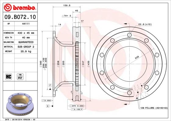 Brembo 09.B072.10 - Тормозной диск autosila-amz.com