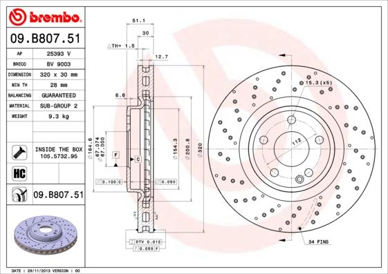 Brembo 09.B807.51 - Тормозной диск autosila-amz.com