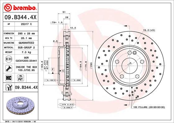 Brembo 09.B344.4X - Тормозной диск autosila-amz.com