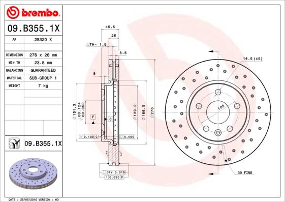 Brembo 09.B355.1X - Тормозной диск autosila-amz.com