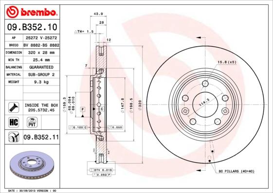 Brembo 09.B352.10 - Тормозной диск autosila-amz.com