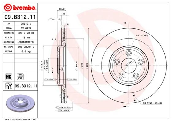 Brembo 09.B312.11 - Тормозной диск autosila-amz.com