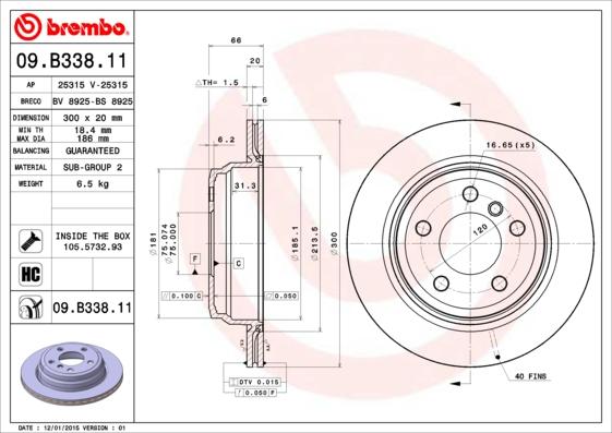 Brembo 09.B338.11 - Тормозной диск autosila-amz.com