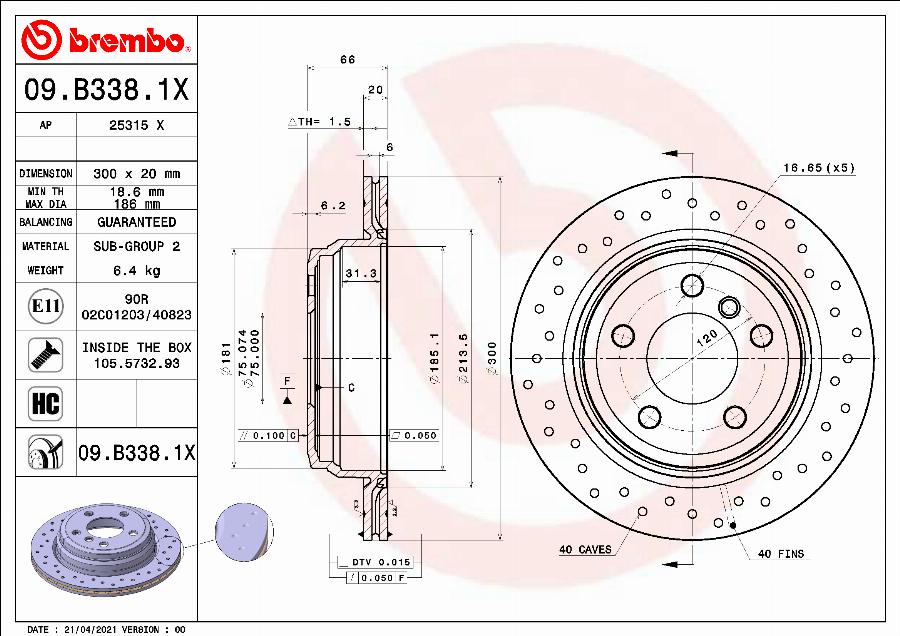 Brembo 09.B338.1X - Тормозной диск autosila-amz.com