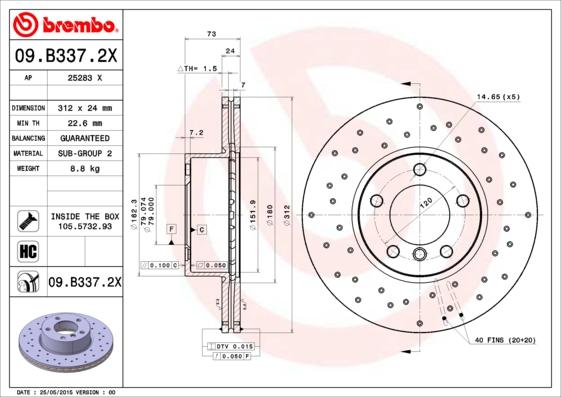 Brembo 09.B337.2X - Тормозной диск autosila-amz.com