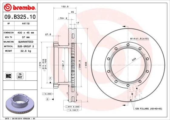 Brembo 09.B325.10 - Тормозной диск autosila-amz.com